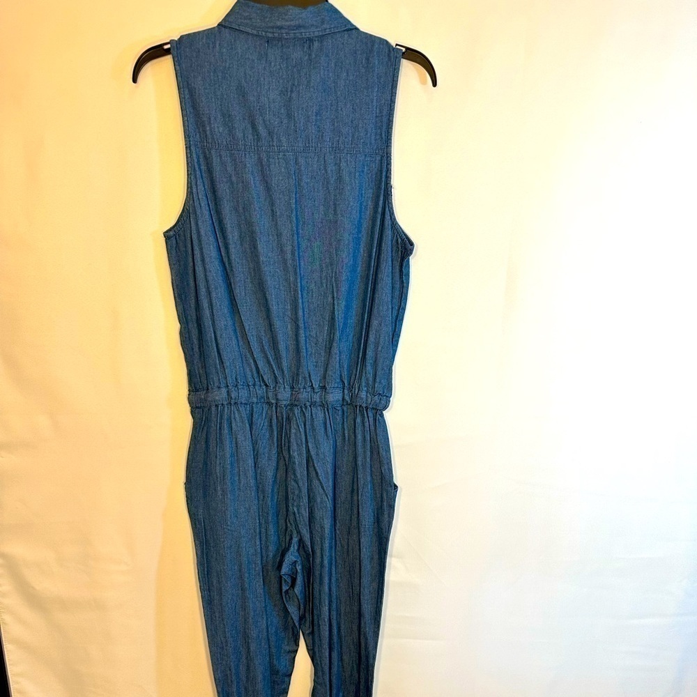 Derek Heart Jumper Jumpsuit Romper Sz M Sleeveless Blue Chambray Denim Collared - Picture 4 of 12